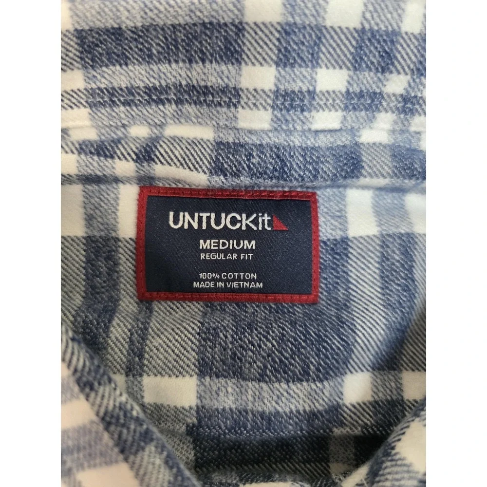 UNTUCKit Shirt Mens Medium Blue Plaid Flannel Long Sleeve Button Regular Fit - Picture 2 of 7